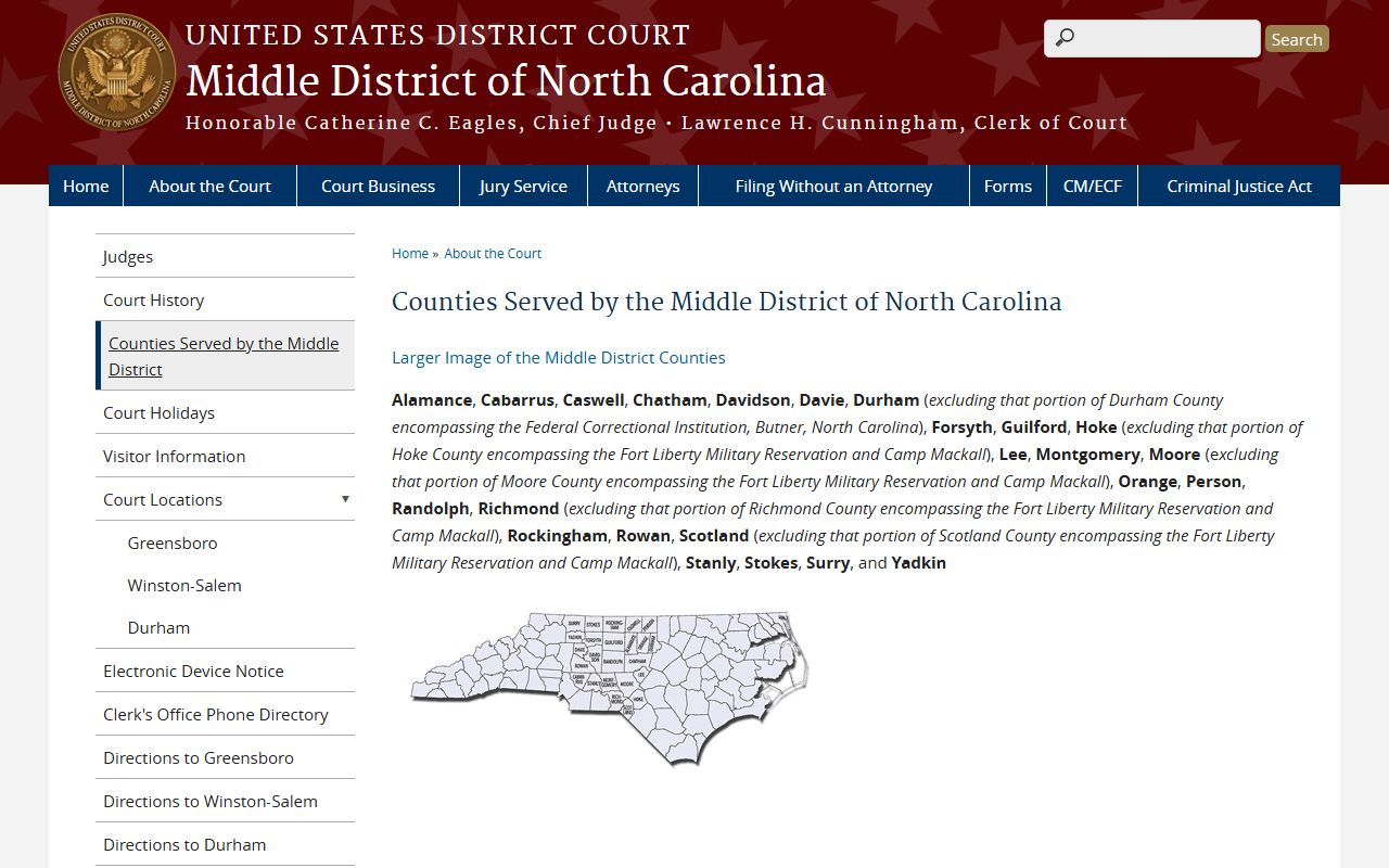 Rowan County Clerk of Superior Court Middle District counties served