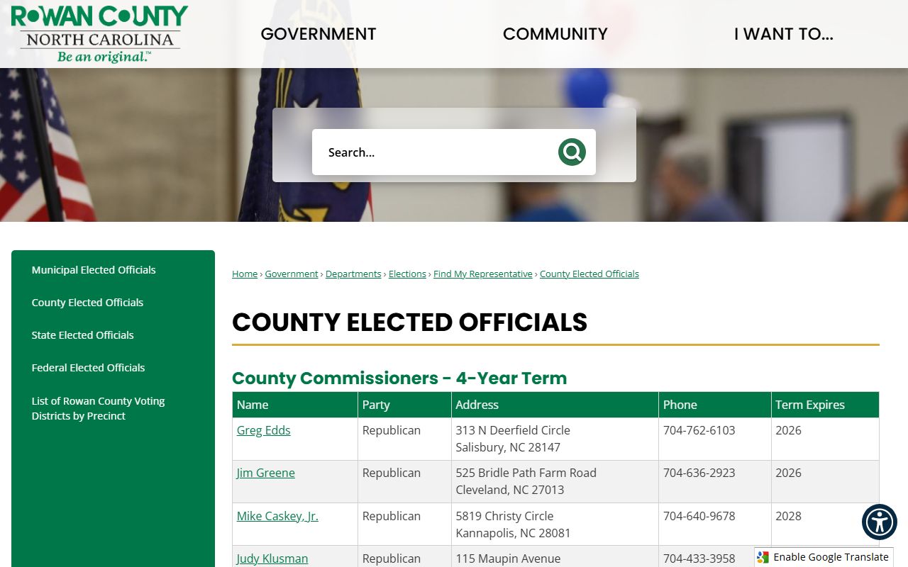 Rowan County Clerk of Superior Court elected officials source