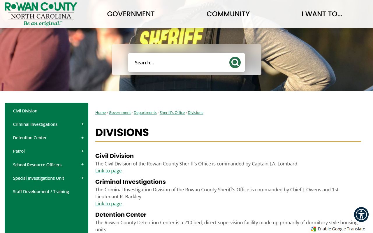 Rowan County arrest records and court charges Sheriff's Office divisions