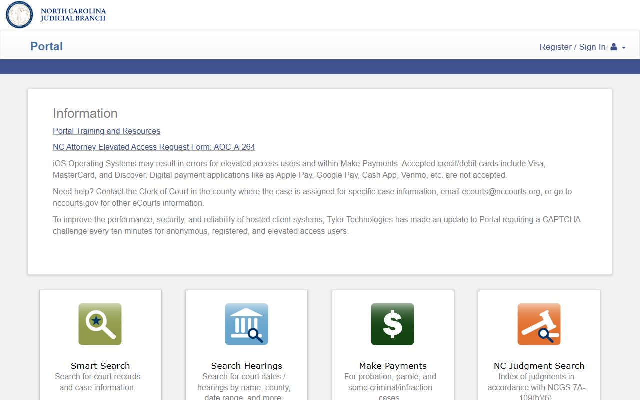 Rowan County court records eCourts Portal landing page