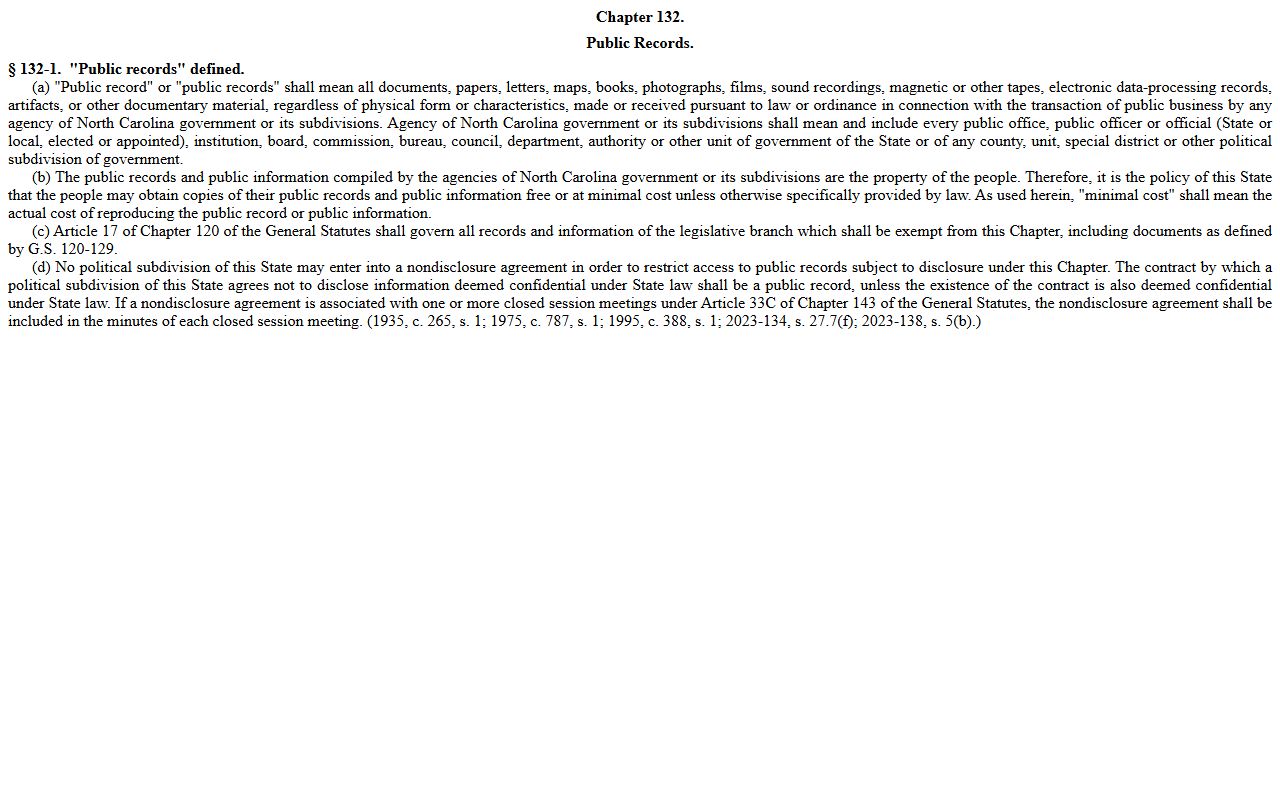 Rowan County criminal court records N.C.G.S. 132-1 public records definition