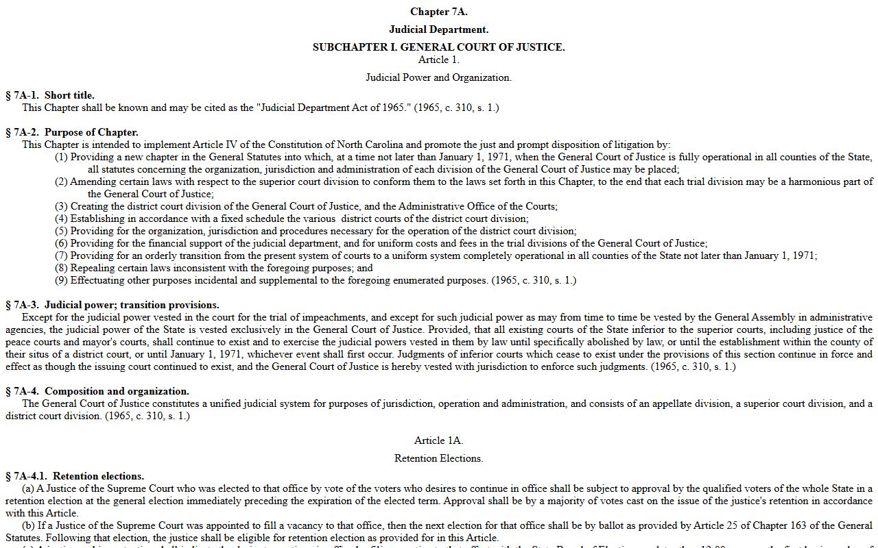 Rowan County criminal court records Chapter 7A judicial department statutes