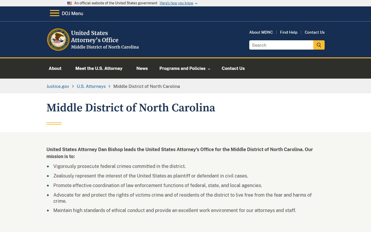 Rowan County Superior Court federal U.S. Attorney distinction