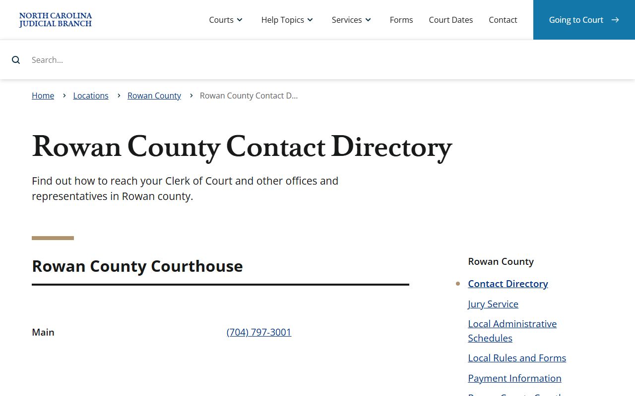 Rowan County court records contact directory