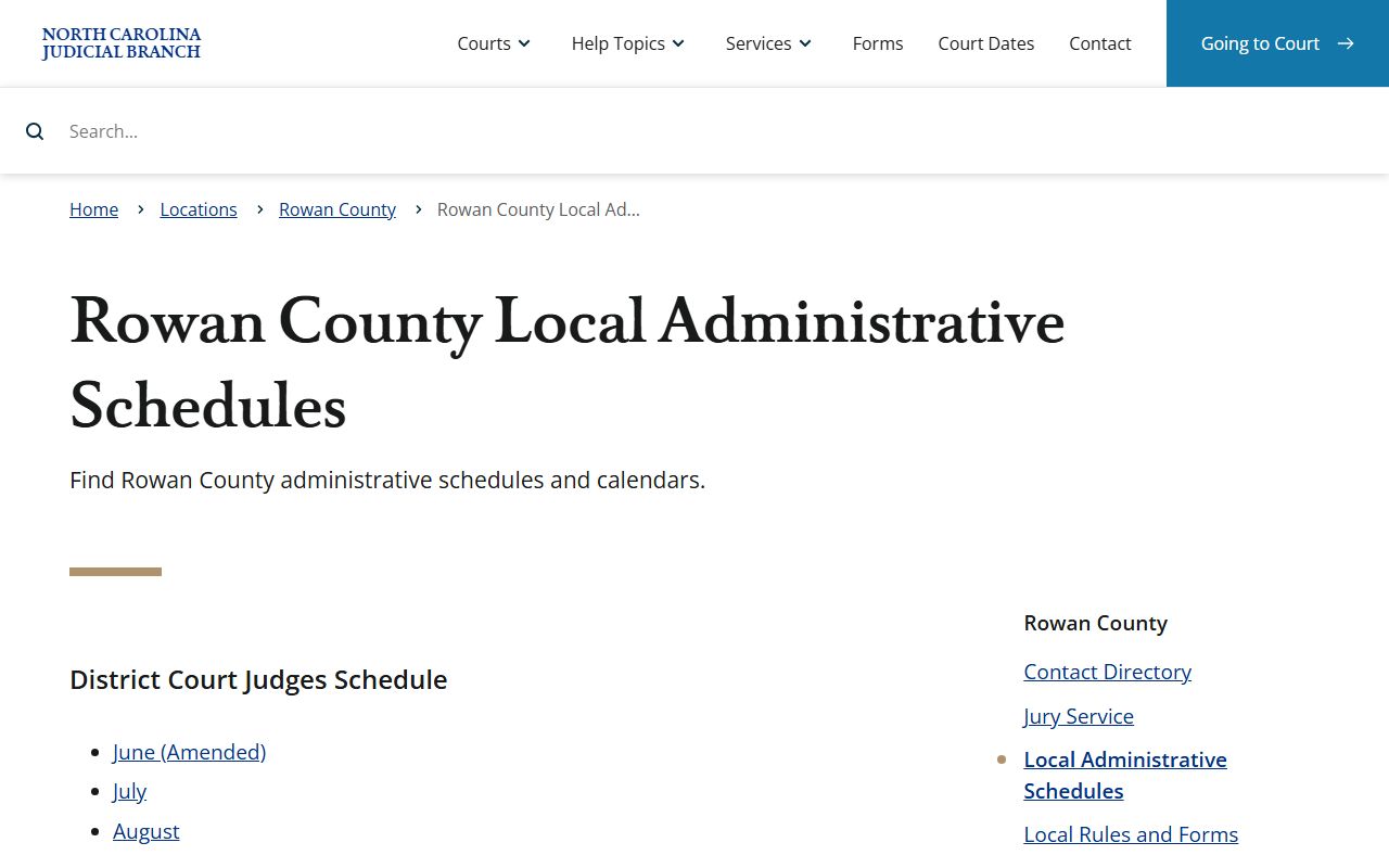 Rowan County court docket schedules and calendars