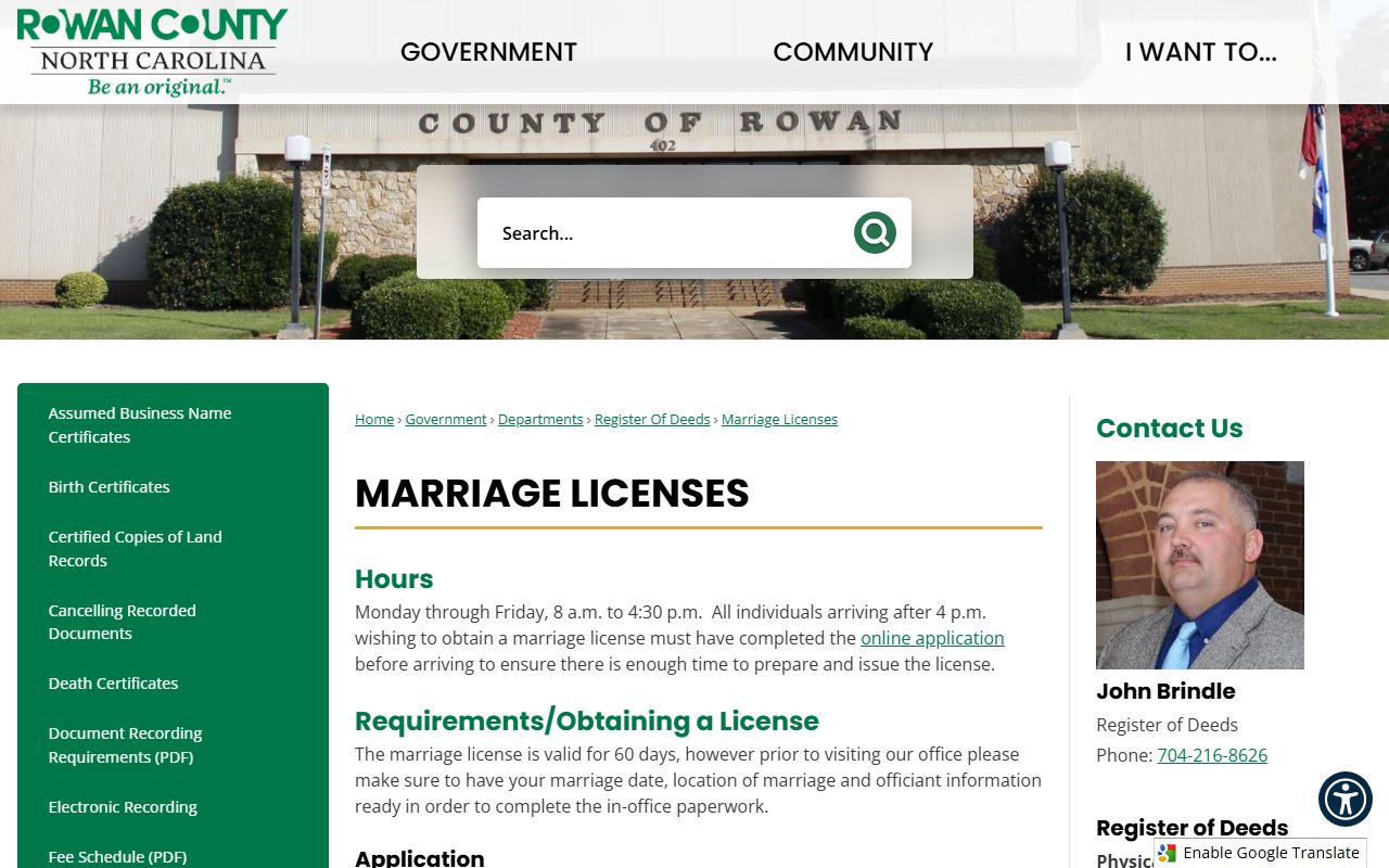 Rowan County marriage records marriage license rules page