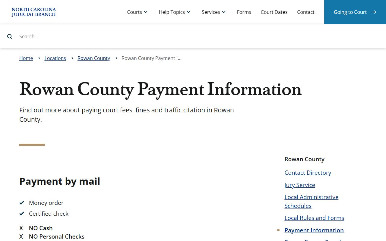 Rowan County traffic court records payment information page
