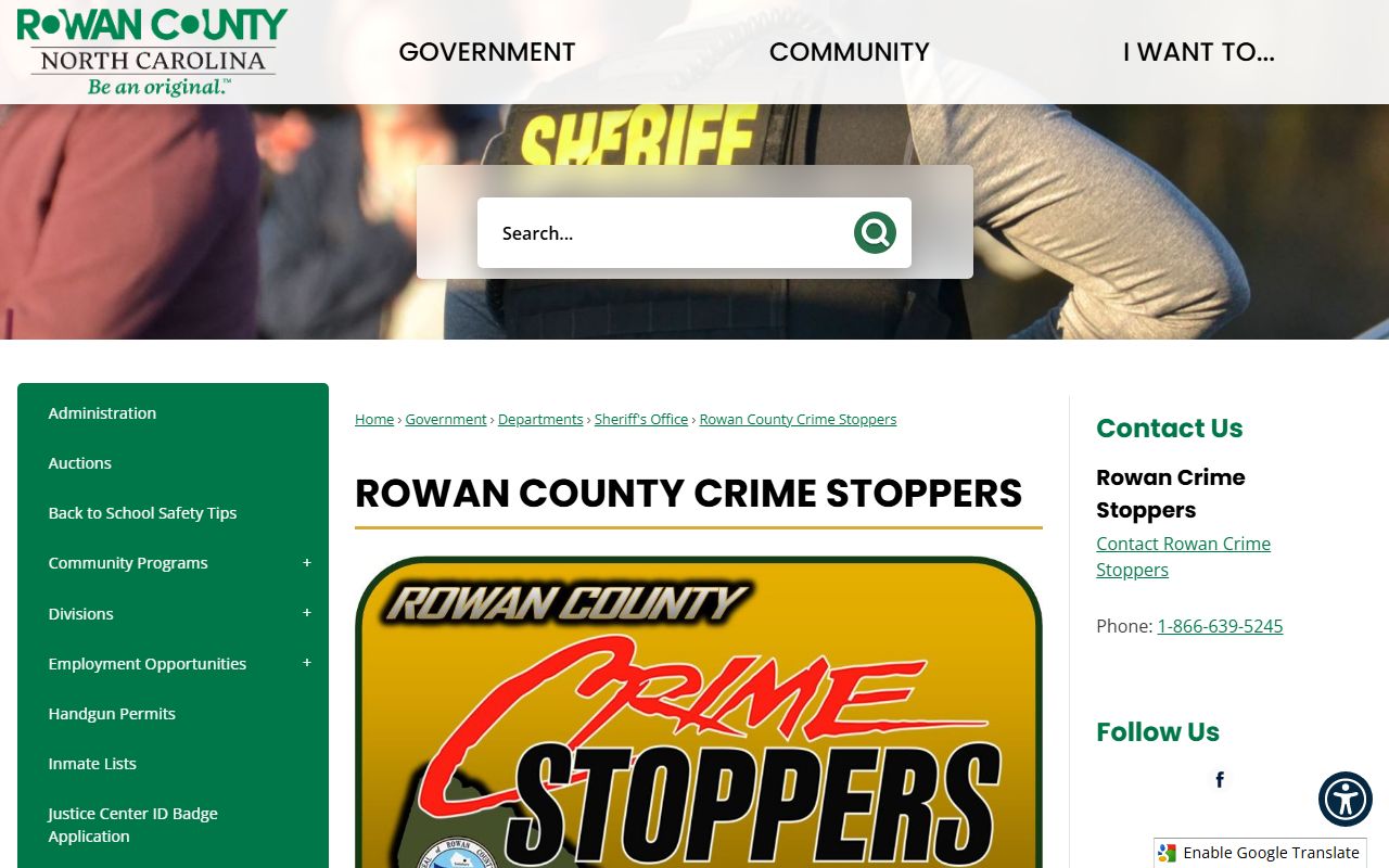 Rowan County warrant records Crime Stoppers tip page